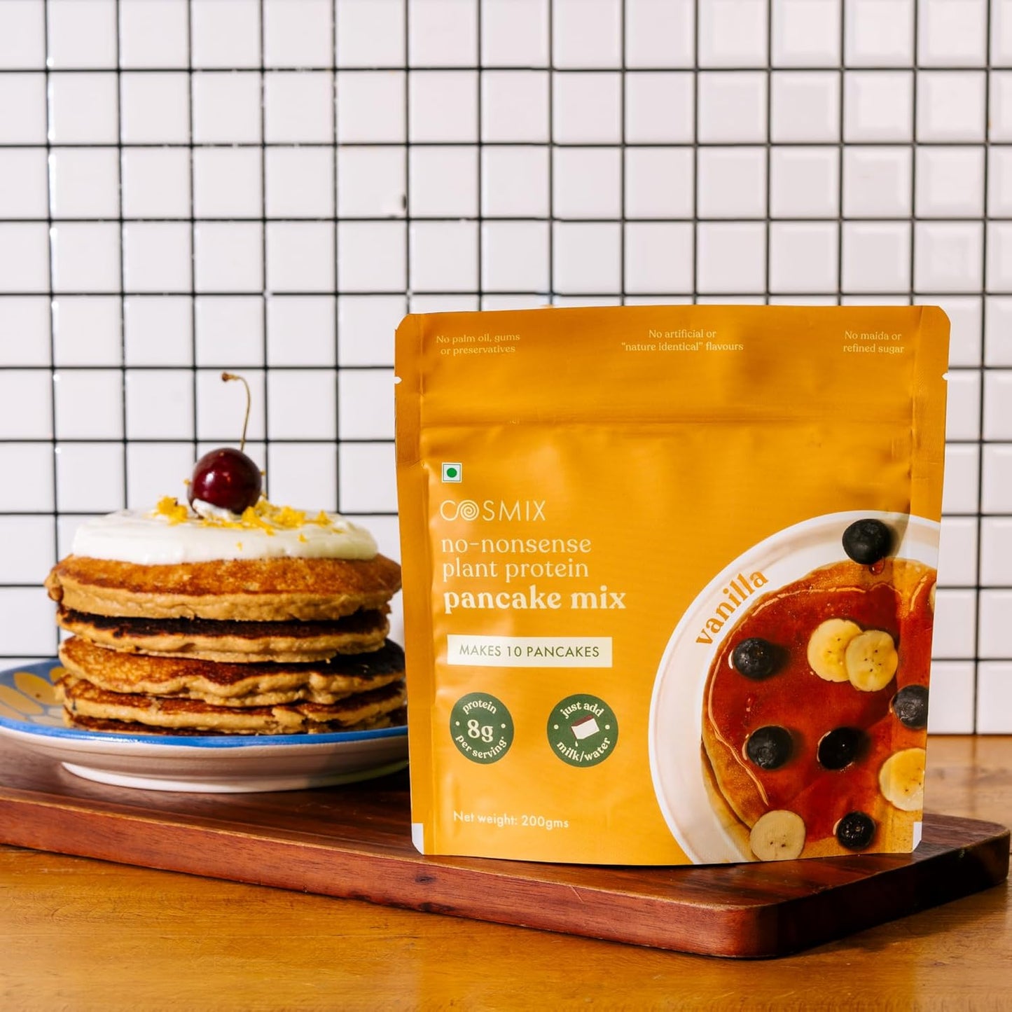 Cosmix No-Nonsense Protein Pancake | 8g Protein/Serving | Instant Breakfast with Supergrain Blend (Oats, Jowar, Kodo, Little Millet) | Pancake Mix | No Maida, No Refined Sugar | Vanilla - 200g