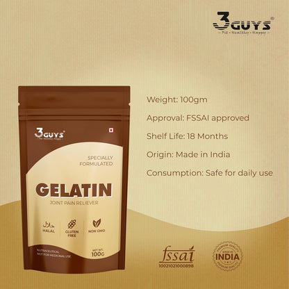 3 GUYS Edible Gelatin Powder 100g for Food & Cosmetic Use | Natural Joint Pain Reliever & Digestion Support | Unflavoured Base for DIY Peel-Off Face Masks & Hair Removal | Gluten-Free, Halal & Non-GMO for Graceful Aging