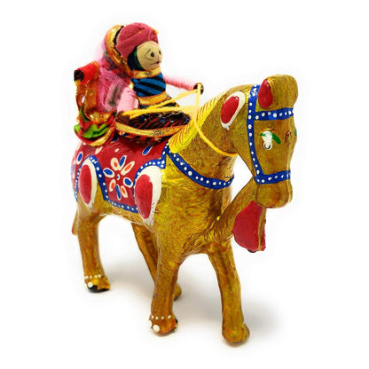 JH Gallery Handmade Recycled Material Figurines Rajasthani Doll Couple Rider Idol Showpiece, Multicolor (18 * 16 * 5cm) (Horse)