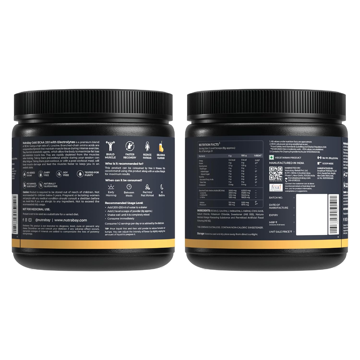 Two black containers with labels on a white background