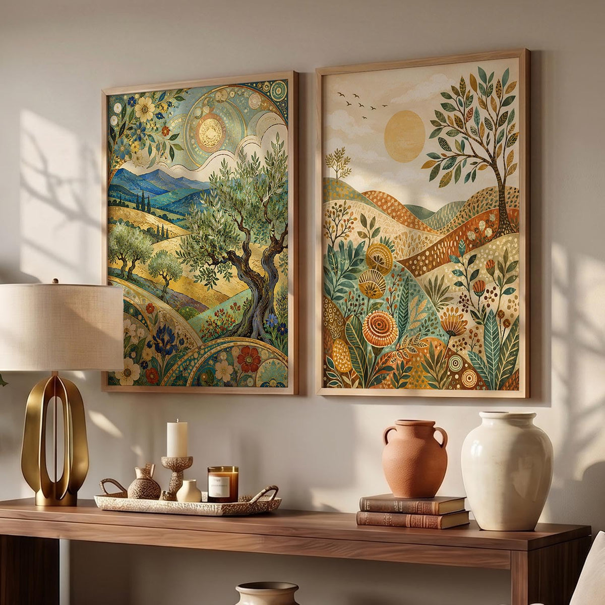 Modern Art Home Decoration Painting With Frame For Living Room Bed Room Hotel Wall Decor Digital Reprint Set of 2 (14X20)