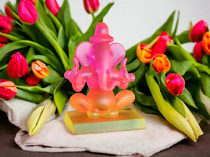 Ganesha Idol for Car Dashboard | Beautiful Ganesh Murti for Home Temple | Ganpati Figurine Statue Showpiece Sculpture for Office Desk (Pink-Orange)