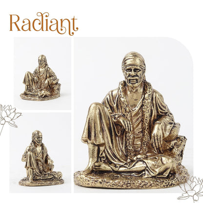 Saibaba Brass Idol for Pooja Room | Small Brass Saibaba Murti for Home Temple | Decorative God Statue (Design01: L4 x W4 x H5 cm)