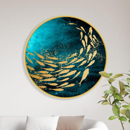 golden fish modern art Premium Sparkle lamination Golden Slim Frame 50.8 cm x 50.8 cm Large Size, For Home/Office/Hotel painting GRL-38