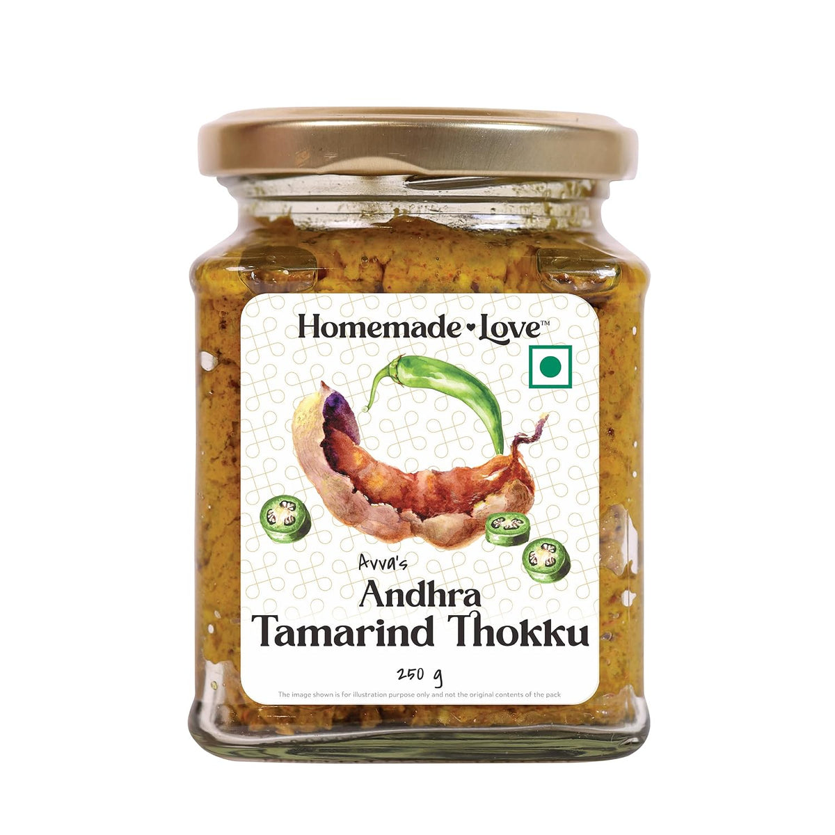 Homemade Love Andhra Tamarind Thokku (250 Gm) | Tamarind Pickle with Green Chillies Pure Natural Home Made Taste | Authentic Andhra Style Achar Perfect for Rice, Dosa, Idli & Roti | No Preservatives