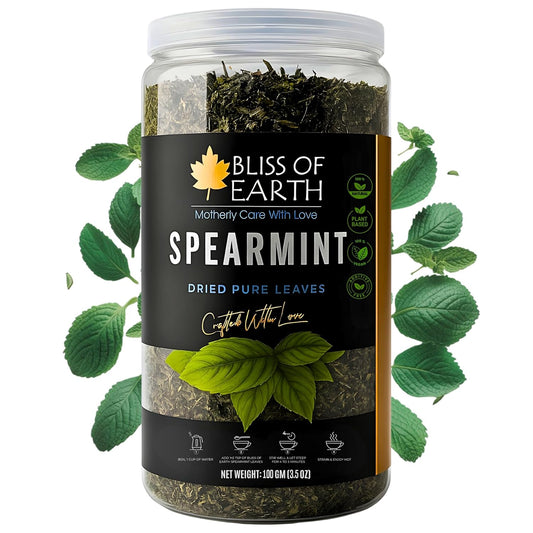 Bliss of Earth Spearmint Tea For PCOS Relief 100g, Premium Egyptian Sun Dried Spearmint Leaves, Mint Herbal Tea for Hot & Cold Brew