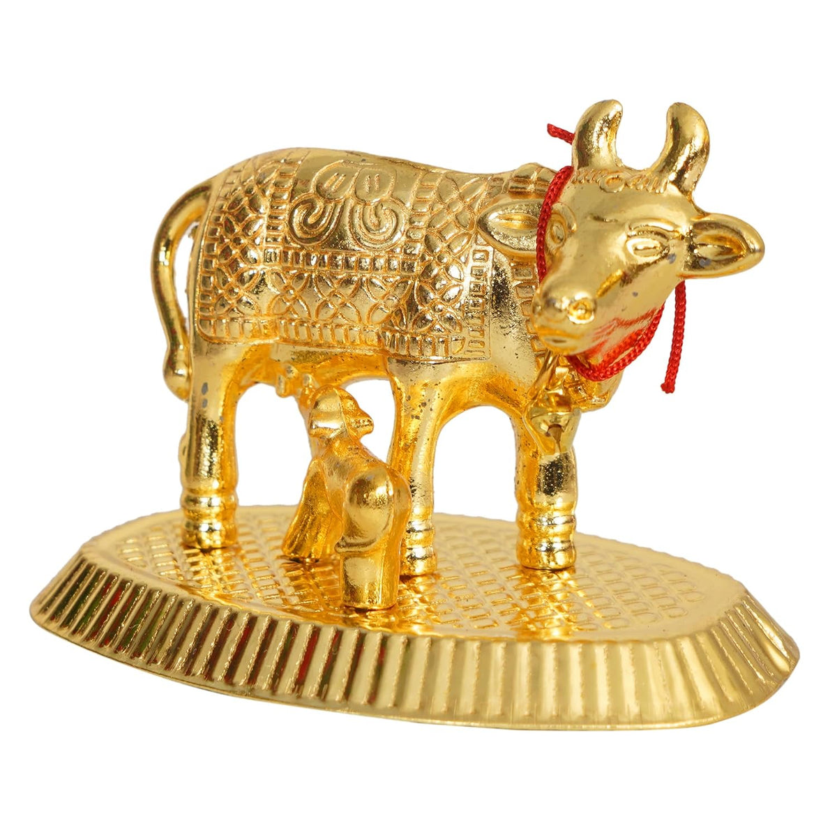 Oxidized Metal Religious kamdhenu Cow with Calf Handmade Handicraft Idol for Home Decor Gift Item