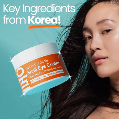 SeoulCeuticals Korean Snail Mucin Under Eye Cream – 97.5% Snail Filtrate with Centella & Vitamin C – K-Beauty Anti-Aging, Anti-Wrinkle, Dark Circles Cream – 0.5 oz