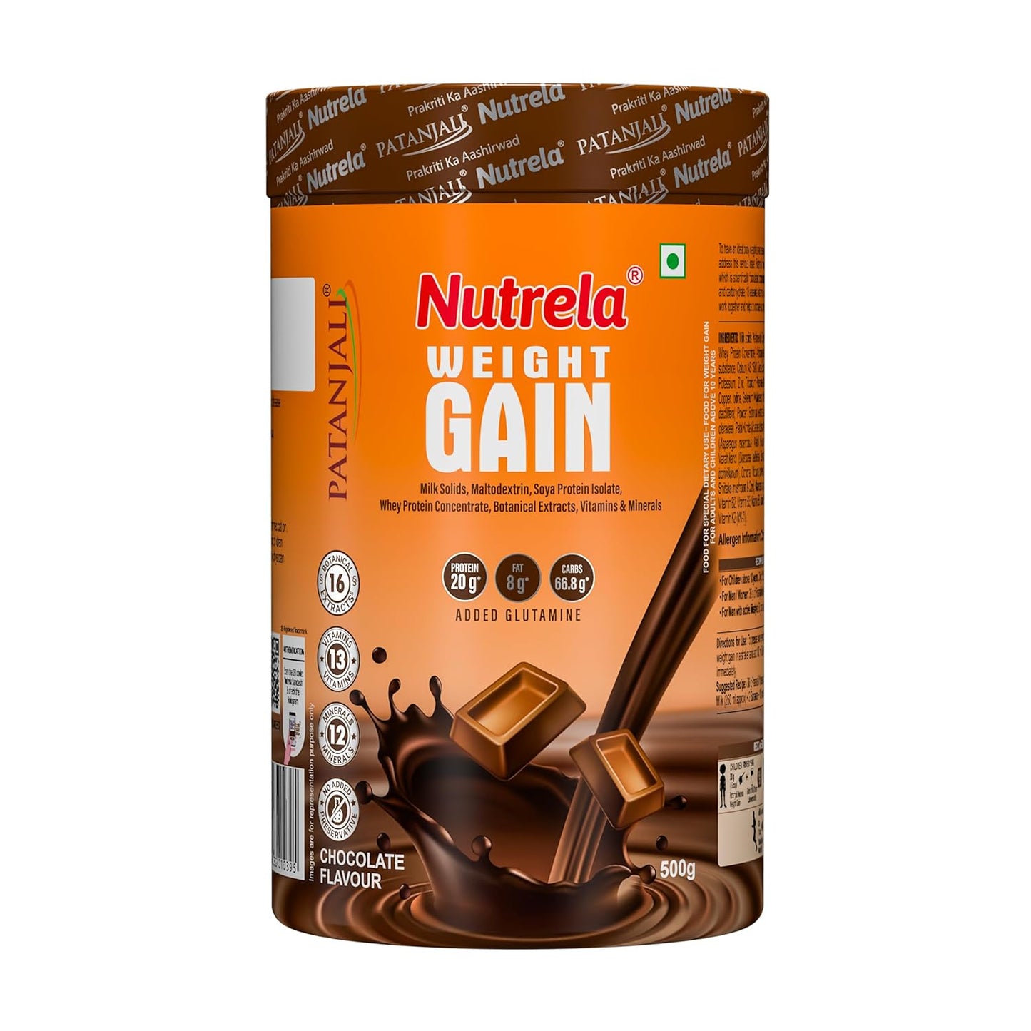 Nutrela Weight Gainer | 500g | High-Calorie Mass Gainer with Vitamins & Khandsari Sugar | Ideal for Men & Women