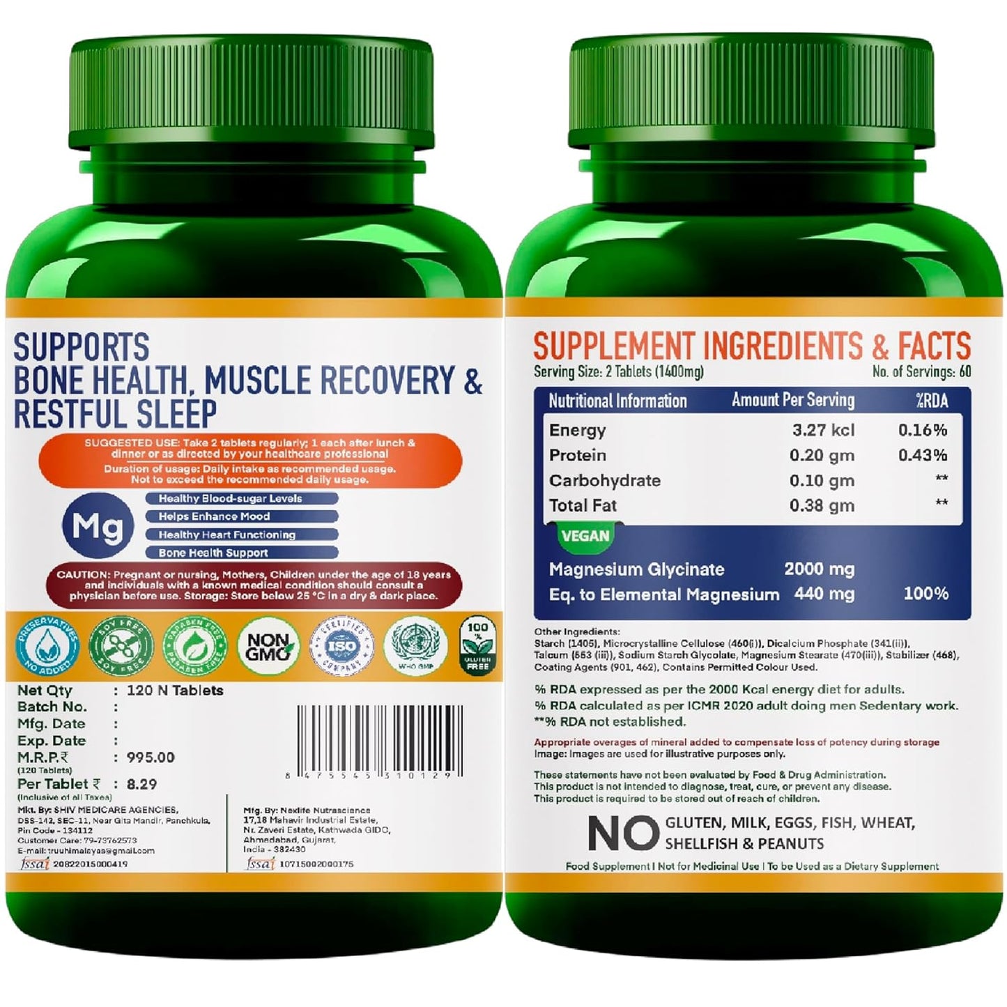 BioClinical Magnesium Glycinate Supplement 2000mg 120 Veg Tablets -High Absorption Chelated Magnesium Supplement Supports in Muscle Recovery, Sleep & Nerve Health for Men & Women -Zero Preservatives