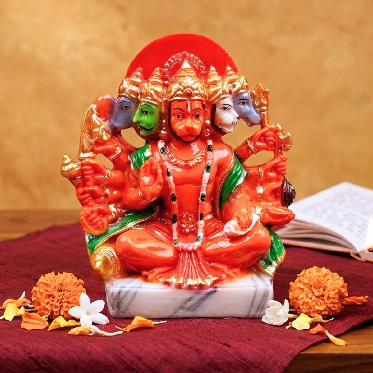 Resin Hanuman Ji Murti Panchmukhi Hanuman For Door Entrance Temple Home & Office Decor Living Room Decoration Gift For New House Warming Ceramony Balaji Idol Evil Eye 6.3 cm Orange