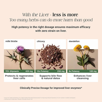 Herbal remedies for liver health with images and text on a beige background
