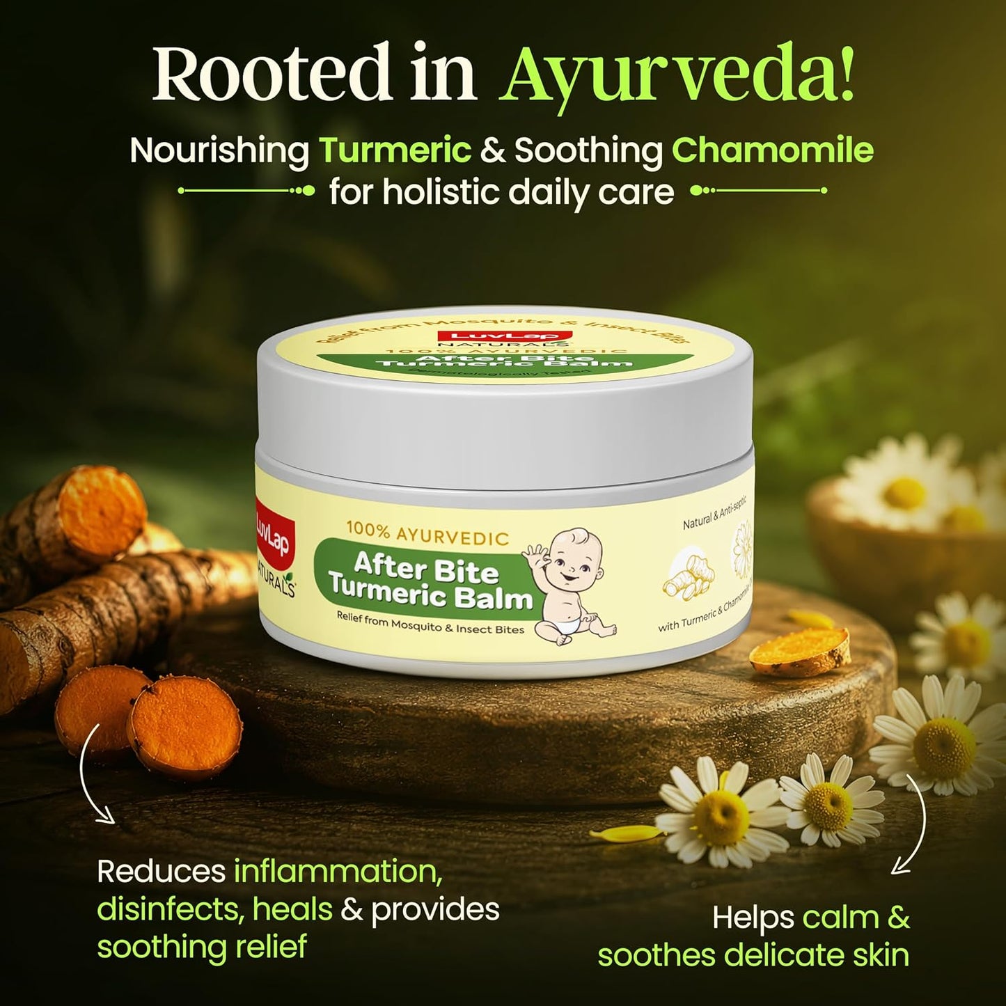 LuvLap Naturals After Bite Turmeric Balm with Pudina, 25gm, Mosquito & insect Bites, 100% Ayurvedic, Gives relief from Rashes, Antiseptic & Anti-inflammatory, Dermatologically Tested, 25g