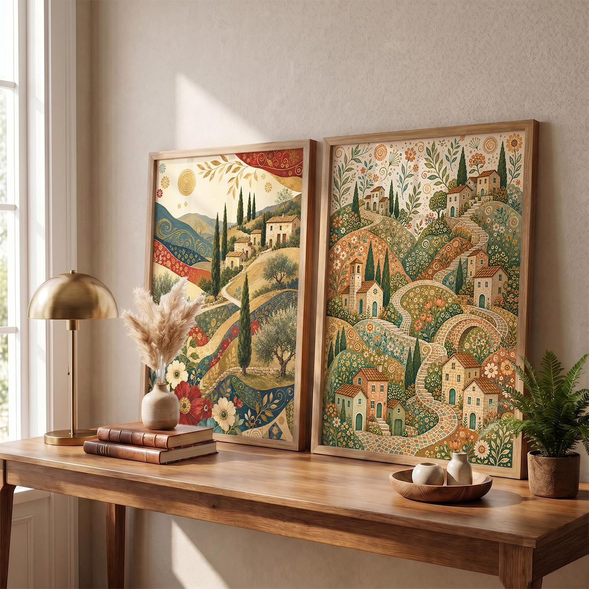 Modern Art Home Decoration Painting With Frame For Living Room Bed Room Hotel Wall Decor Digital Reprint Set of 2 (14X20)