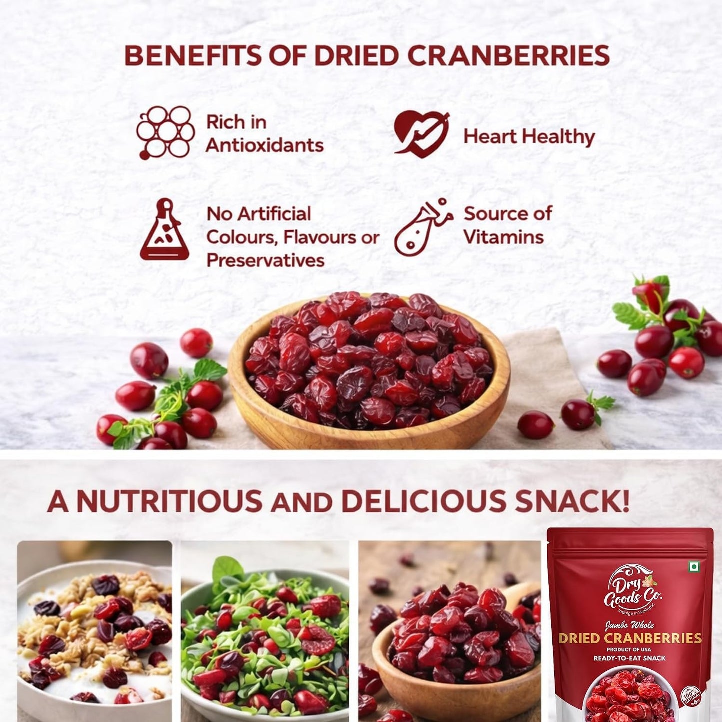 DRY GOODS CO. Dried Cranberries 200g | No Added Sugar | Dry Fruits