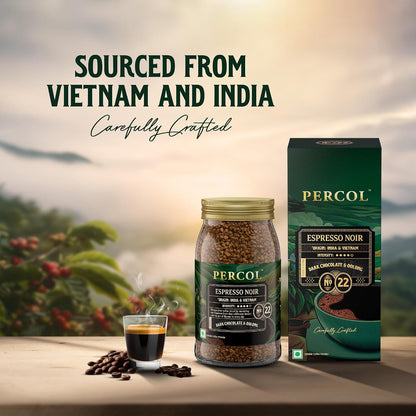 PERCOL Premium Instant Coffee | Espresso Noir Blend 22 | Crafted with Premium Imported Beans | Freeze Dried | Designed in UK | 100g Jar | 100% Pure Coffee | Flavorful & Aromatic
