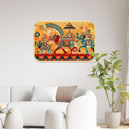 elephant modern art Premium Sparkle Lamination Finished Surface Golden Slim Frame 35 cm x 28 cm Large Size, For Home/Office/Hotel painting KG46