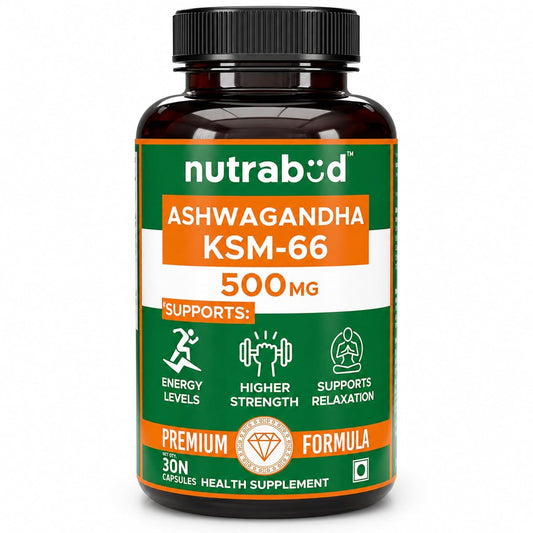 Nutrabud Ashwagandha KSM66 500mg - 30 Capsules - KSM 66 Ashwagandha Tablets for Men & Women - 5% Withanolides for Stress Relief, Energy & Recovery Support (30 Count (Pack of 1), Unflavoured)