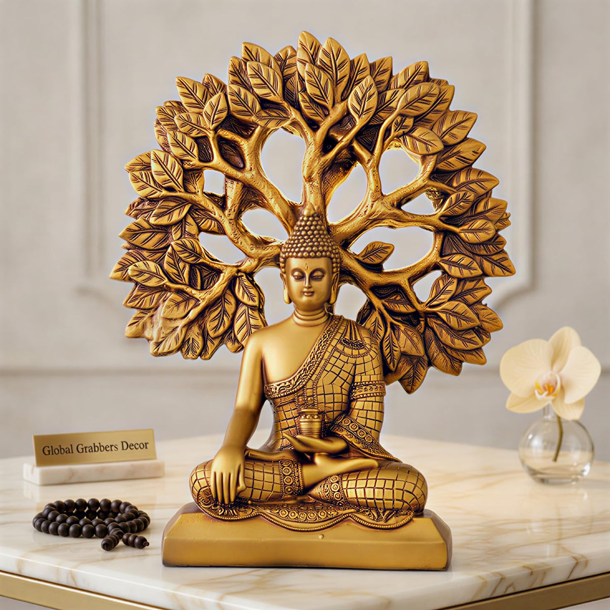 Global Grabbers Buddha Statue Showpiece Idol Home Decor Decoration Items for Living Room and Gifts (GOLDEN4)