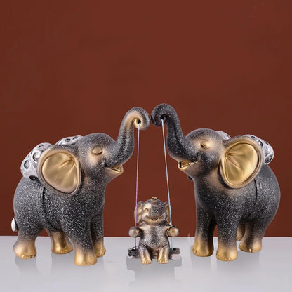 Decorative Elephant Family Showpiece Home & Office Decor(Black)