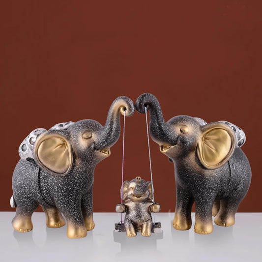 Decorative Elephant Family Showpiece Home & Office Decor(Black)