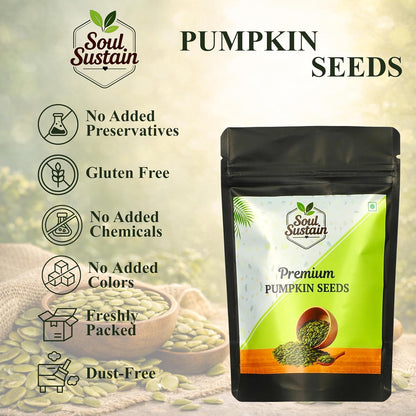 SoulSustain Pumpkin Seeds| Raw Pumpkin Seeds | Edible Seeds for Daily Nutrition | Plant Based Protein | Roasted Snack, Smoothies, Baking, Salads, Keto & Vegan Diet