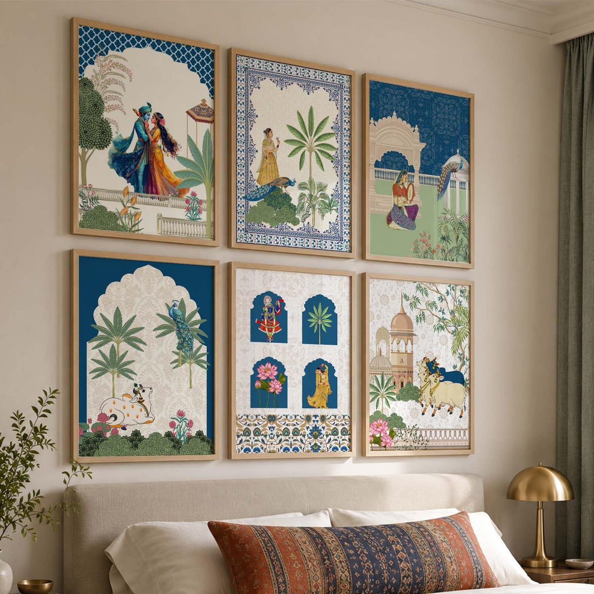 Framed Madhubani & Pichwai Wall Art | Indian Traditional Paintings for Living Room, Bedroom & Office Decor | Set of 6, 10x13 Inch