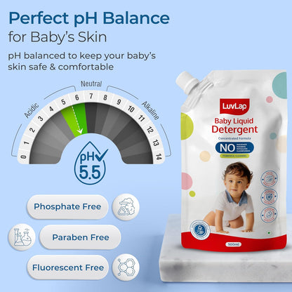 LuvLap Baby Laundry Detergent Refill pack- 500ml, pH Balanced, No harsh chemicals, Safe for mommy's hands & baby's skin, Anti-Bacterial, Softens clothes & Removes Stains, Dermatologically tested