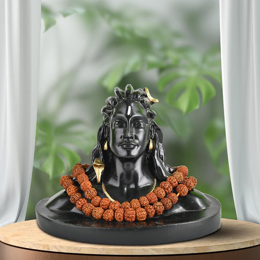 Resin Adiyogi Shiva Statue for Car Dashboard, Shiv Ji Mahadev Adi Yogi Idol Statue with Rudraksha Mala for Home and Car Dash Board (XL)
