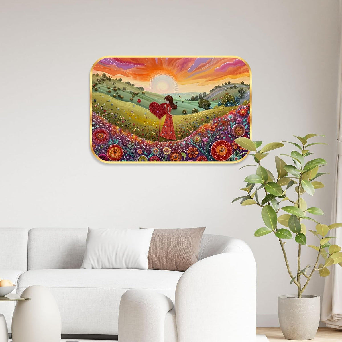 Beautiful Nature scenery modern art Premium Sparkle Lamination Finished Surface Golden Slim Frame 35 cm x 28 cm Large Size, For Home/Office/Hotel painting KG53