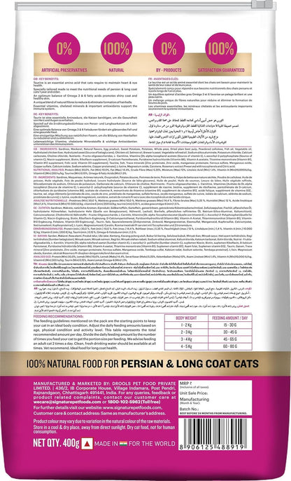 Grain Zero Persian Dry Cat Food 400g | Ocean Fish, Sardine & Mackerel | 48% Fresh Fish Inclusion, No Grain Formula, Gluten- Free, Hairball Control | for Persian & Long Coat Cats, All Life Stages