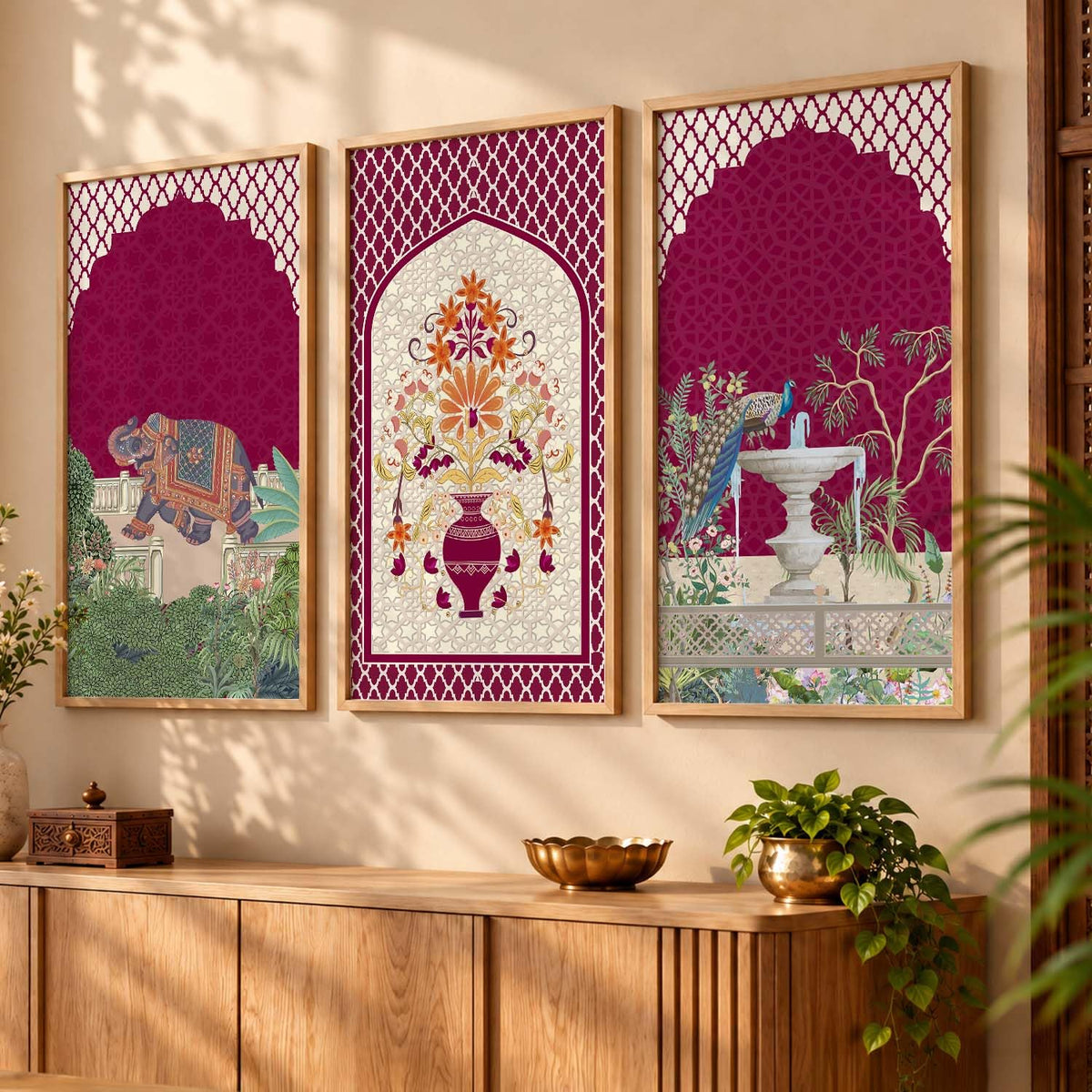 Indian Traditional Madhubani Big Size Art Home Decoration Wall Painting Art With Frame For Living Room Bed Room Hotel Wall DecorDigital Reprint Engineered Wood Set of 3 (4, 10x19 inch, Framed)