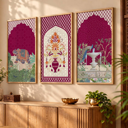 Indian Traditional Madhubani Big Size Art Home Decoration Wall Painting Art With Frame For Living Room Bed Room Hotel Wall DecorDigital Reprint Engineered Wood Set of 3 (4, 10x19 inch, Framed)