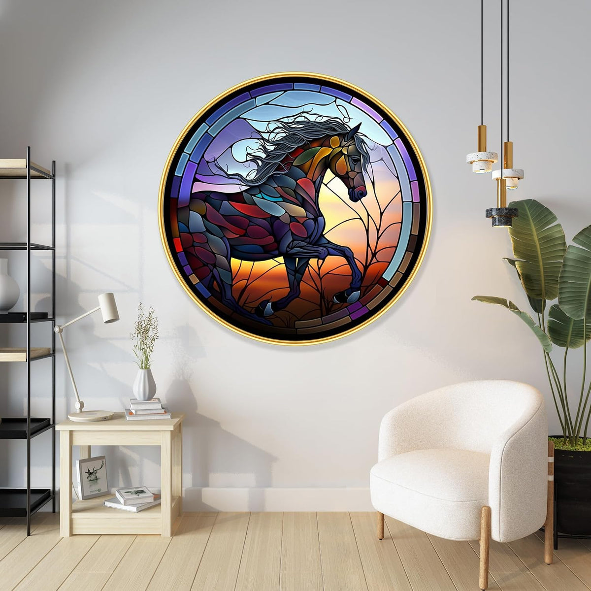 Running horse modern art Premium Sparkle lamination Golden Slim Frame 50.8 cm x 50.8 cm Large Size, For Home/Office/Hotel painting GRL-28