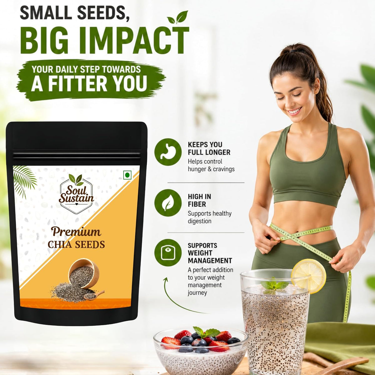 Chia Seeds Raw Superfood Omega‑3 ALA Rich, High Fiber Nutrition, Plant Protein Boost, Gut Health Support, Diet Friendly, Smoothies & Puddings, Baking & Meal Toppers, Seeds for Daily Use