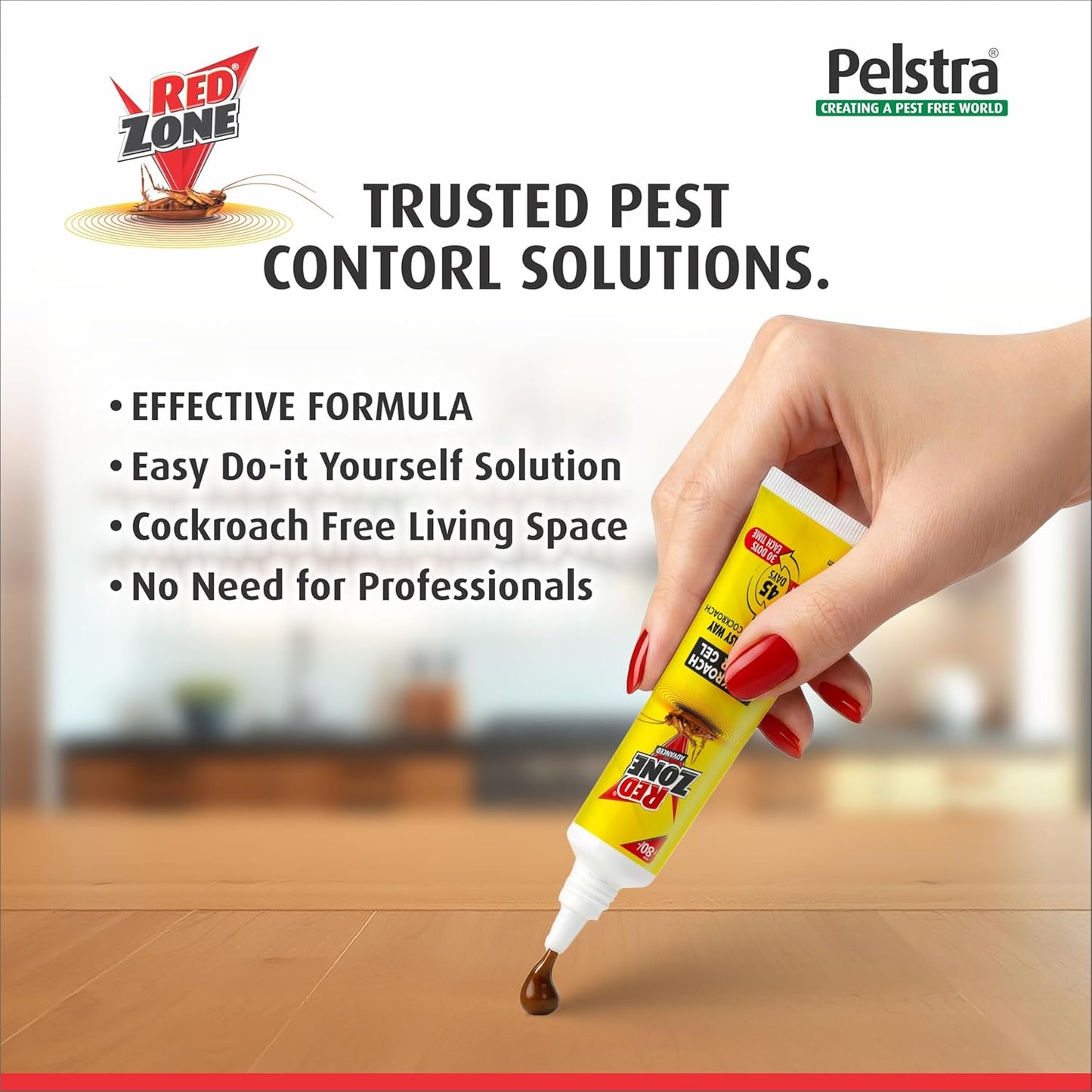 REDZONE Cockroach Killer Gel - 20g, Advance Formula Strong & Effective Long-Lasting Cockroach Gel for Home, Kitchen & Office, Anti Roach with Eco-Friendly, Easy to Use, Fragrance Free (Pack of 4)