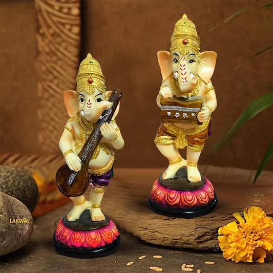 Little Standing Ganesha Statues for Home Decor - (Set of 2 Piece, Multicolor) Large