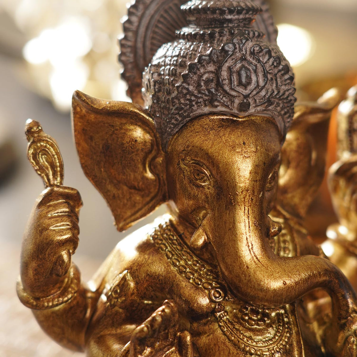 Dark Green Antique Gold Polyresin Sitting Ganesha - Medium Beautiful Lord Ganesha Idol Figurine Showpiece Sculpture Hindu Polyresin Car Dashboard Ganesh Ji Statue (Pack of 1)
