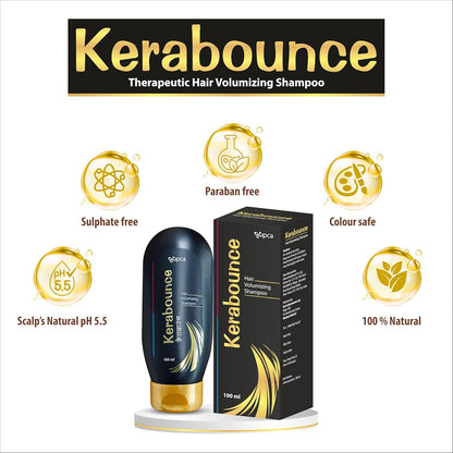 Ipca Kerabounce Hair Volumizing Shampoo – Sulphate Free & Paraben Free, Colour Safe, Gentle Scalp Care, Natural Hair Care Shampoo for Daily Use, 100 ml