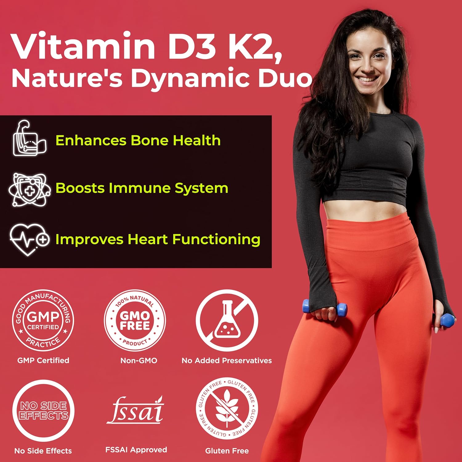 Zephivo HEALTH VEDA ORGANICS PRIVATE LIMITED Vitamin D3 (600 IU) + Vitamin K2 as Mk7 (55Mcg) | 60 Veg Tablets | Supports Healthy Bones, Boosts Immune System | For Men & Women