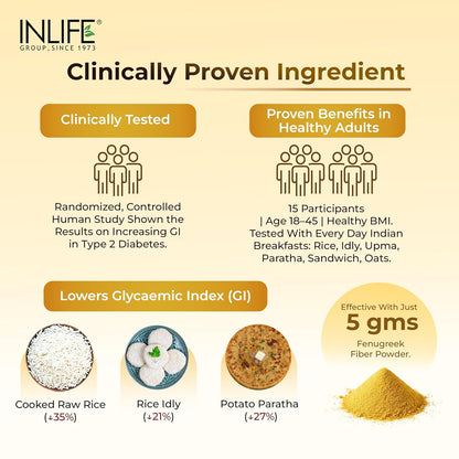INLIFE Fenugreek Fibre Supplement | Gut Cleanse Detox & Digestive Health Powder | High Fiber & Protein | Weight Management, Manages Sugar, Bloating, Constipation & Acidity, 150g (Orange)
