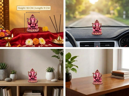 Polyresin and Marble Ganesh Ji Idol Murti for Pooja Room & Car Dashboard (Pink, Aashirwad Mudra)