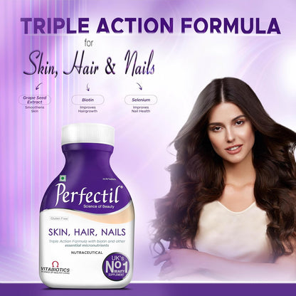 Perfectil Skin Hair Nails Multivitamin Tablets (2 Months Pack) | Triple Action Formula with Biotin, Grape Seed Extract, L-Cysteine & 19 Micronutrients | Daily Multivitamin & Nutritional Supplement | Gluten Free | 60 Tablets | 1,079mg Per Tablet