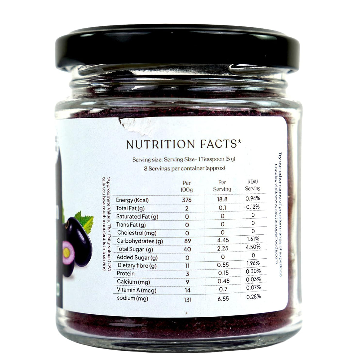 Nectar Superfoods Freeze Dried Black Jamun Powder- 80 grams Jar-Pack of 1 Nos | 100% Natural | No Added Sugar, Preservative-Free & Vegan | Processed in India