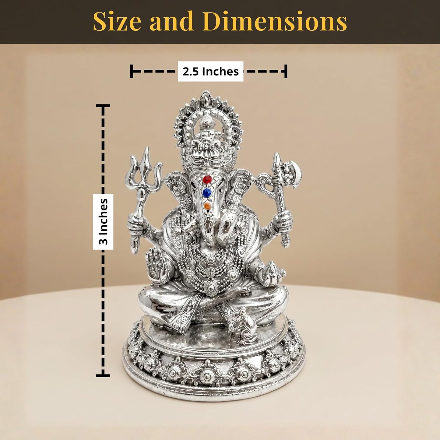 Dev Aastha Silver Plated Ganesh Idol 3 Inch with Gift Box | Ganpati Murti for Home Decor, Puja Room, Office Desk & Car Dashboard | Spiritual Housewarming Gift Showpiece