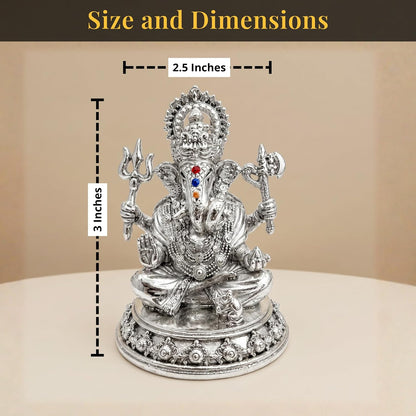 Dev Aastha Silver Plated Ganesh Idol 3 Inch with Gift Box | Ganpati Murti for Home Decor, Puja Room, Office Desk & Car Dashboard | Spiritual Housewarming Gift Showpiece