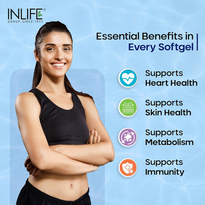 INLIFE Fish Oil Omega 3 Capsule 1000mg | Heart, Brain and Joint Health | Molecularly Distilled Highly Concentrated Supplement - 60 Softgels (60 Softgels)