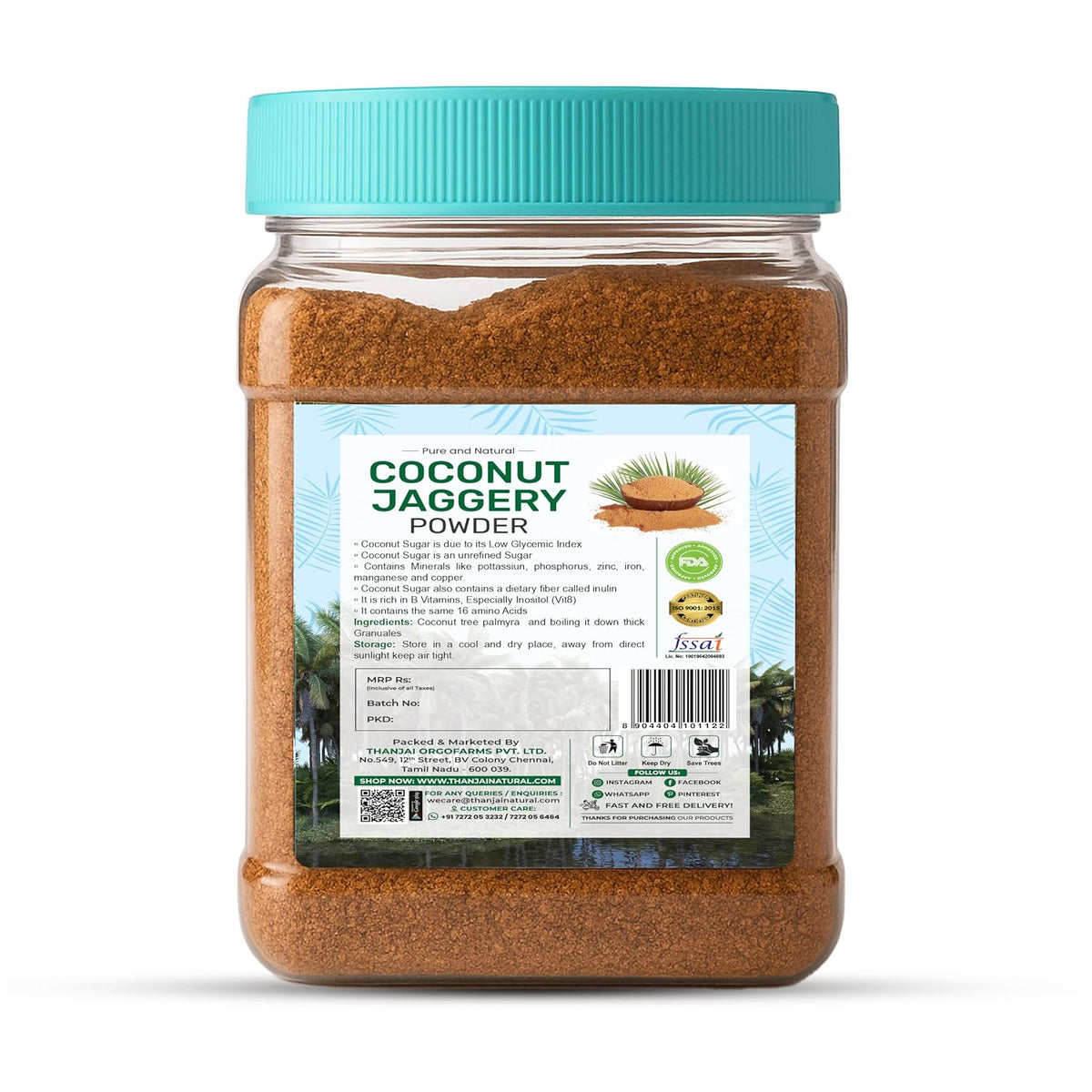 Thanjai Natural Coconut Jaggery Powder Unrefined | Organic - 100% Pure | No Preservatives | No Added Sugar | Traditional Village-Made | Healthy Sugar Alternative for Diabetes, Weight Loss
