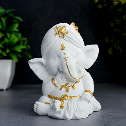 Ganesh ji murti Idol Statue Showpiece Home Decor Items for Living Room and Gifts (White Golden)