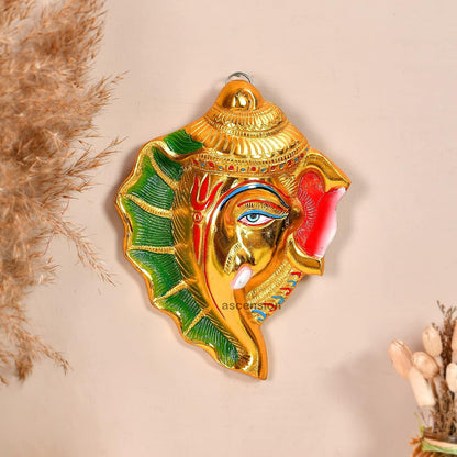 Ganesh On Shankh Ganesha God Ganpati Idol Wall Hanging Statue Spiritual Puja Vastu Showpiece Fegurine Decorative Showpiece Ganesh Ji For Home Decor Pooja Room Wall Decor